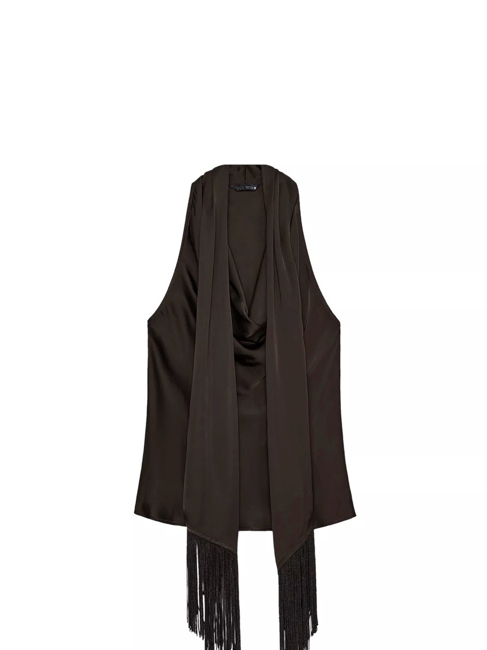 Zara Silky Black Fringe-Trim Drape Vest